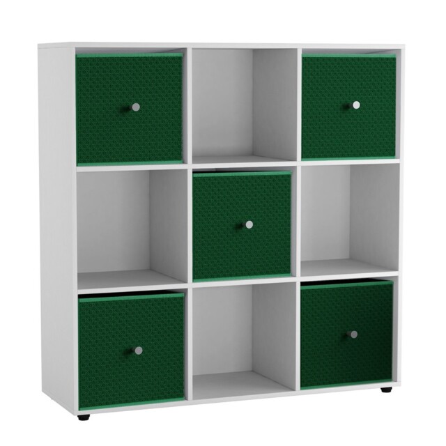 9 Cube Wooden Bookcase Shelving Unit with 5 Collapsible Fabric Drawers Multi White & Green 1