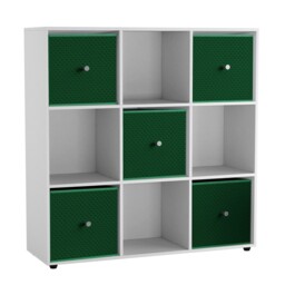 9 Cube Wooden Bookcase Shelving Unit with 5 Collapsible Fabric Drawers Multi White & Green 1