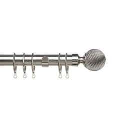 25-28mm Swirl Ball End Chrome Metal Curtain Pole Set 120 - 210cm Silver Silver