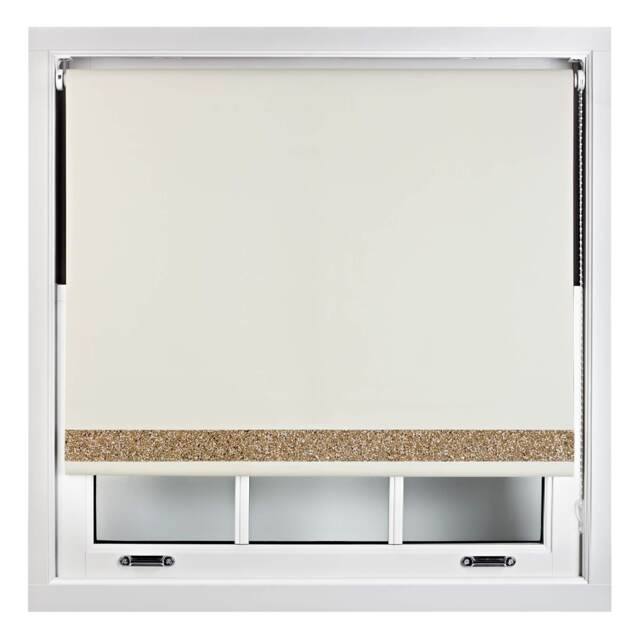 FURNISHED Thermal Blackout Roller Blinds with Glitter Edge - (W)200cm x (L)165cm Cream Cream (W) 200cm x (L) 165cm