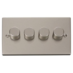 SE HOME Pearl Nickel 4 Gang 2 Way LED 100W Trailing Edge Dimmer Light Switch. Silver Pearl Nickel