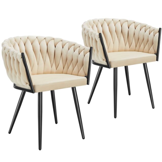 Dining Chair Astano - padded, velvet, knot design, continuous backrest Cream sand 2