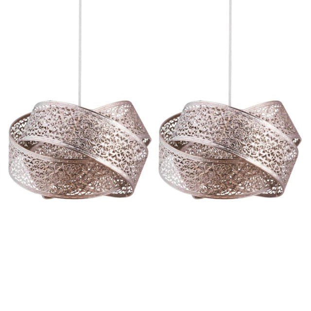 Set of 2 Moroccan Style Layered Ceiling Light Shades Chrome Medium 2