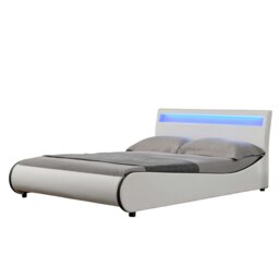 Orion LED Lights Headboard Gaming Style White and Black Faux Leather Bed Frame (Double) White White