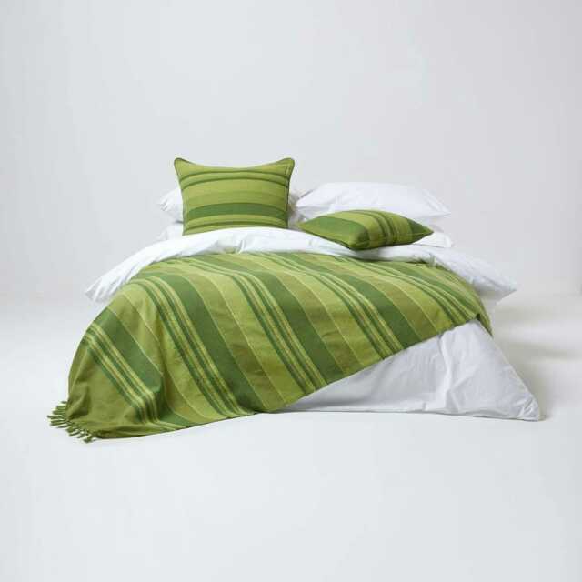 Homescapes Cotton Morocco Striped Green Throw - 150 x 200 cm Green 1