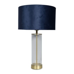 ValueLights Balan Brushed Gold Table Lamp Navy Blue Velvet Shade