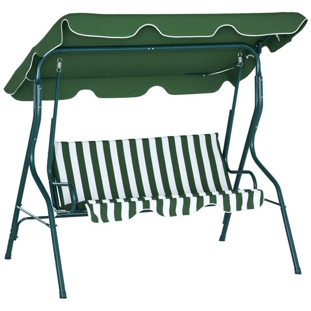 Outsunny 3-person Garden Swing Chair w/ Adjustable Canopy, Green Stripes Green Green