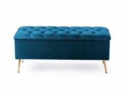 150cm Amara Chesterfield Ottoman Storage Bench - Plush Velvet Shoes Bench - Emerald Green Upholstery Footstool Storage with Legs