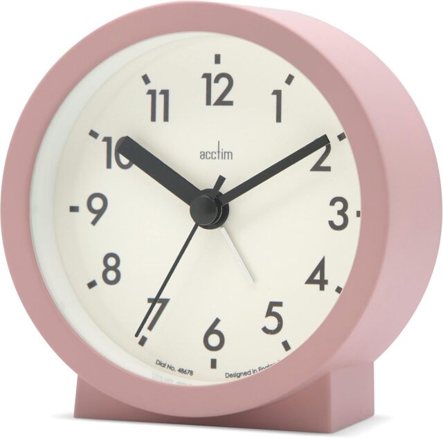 Acctim Gaby Small Analogue Contemporary Bedside Alarm Clock Pink Dusty Rose