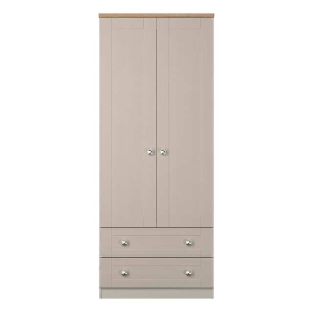 Cumbria Tall 2 Drawer Double Wardrobe in Kashmir Ash & Bardolino Oak (Ready Assembled) Cream Kashmir Ash & Bardolino Oak