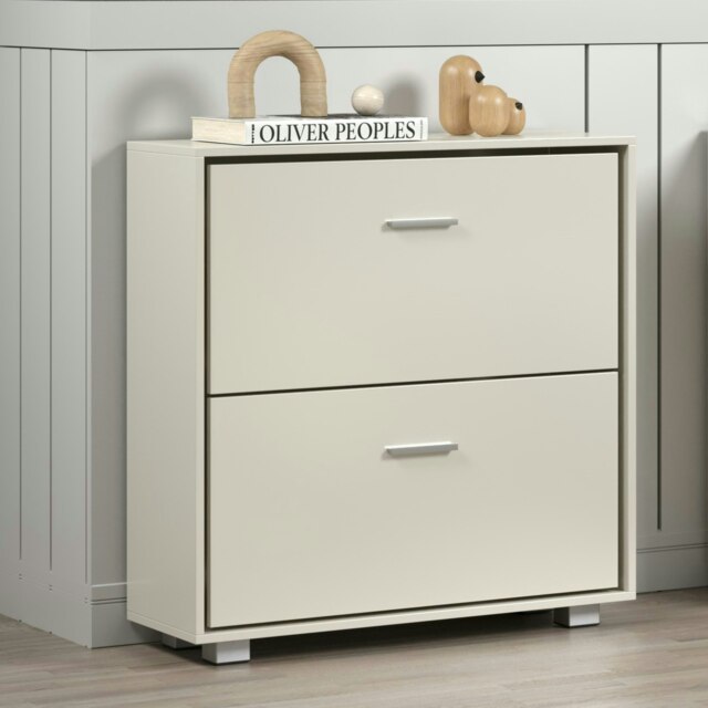 Lido Shoe Storage Cabinet with Gloss White Finish – Drop Down Double Layered Compartments White White One Size 1