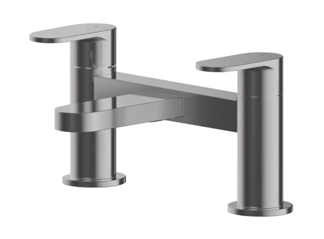 Balterley Current Round Deck Mounted Bath Filler Tap with Dual Lever Handles and Flat Spout Silver Brushed Pewter 1
