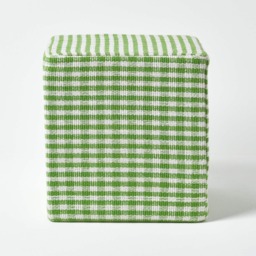 Homescapes Green Gingham Check Cotton Cube Pouffe - 36 x 36 x 38 cm Green 36 x 36 x 38 cm