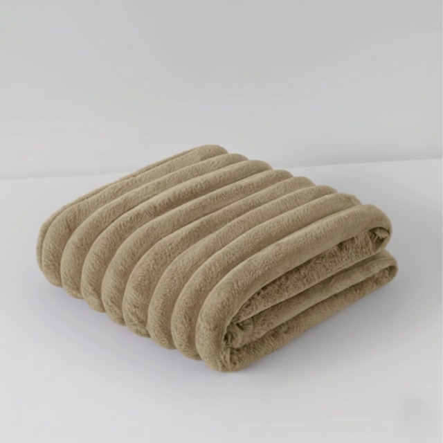 Chunky Ribbed Mink Throw Ultra Soft Warm Elegant Blanket for Sofa Or Bed Brown Beige