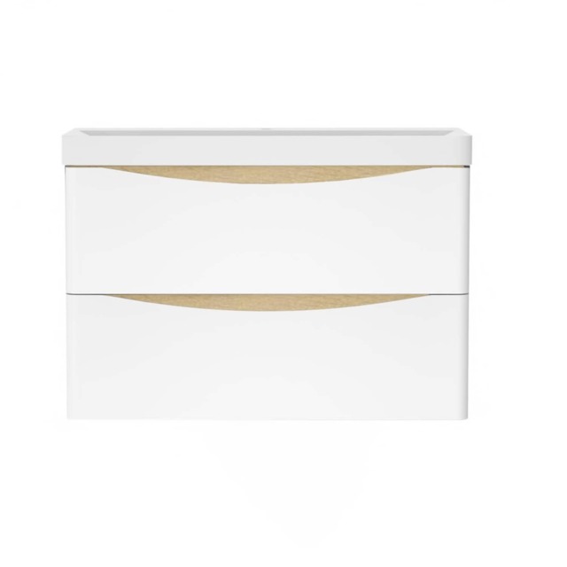 AICA 800mm Wall-Hung White Bathroom Vanity Unit With Integrated Sink,2 Soft-Close Drawers for Storage