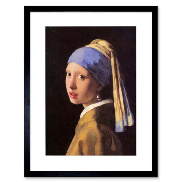 "Vermeer Girl Pearl Earring Old Master 12x16"" Framed Wall Art Print"
