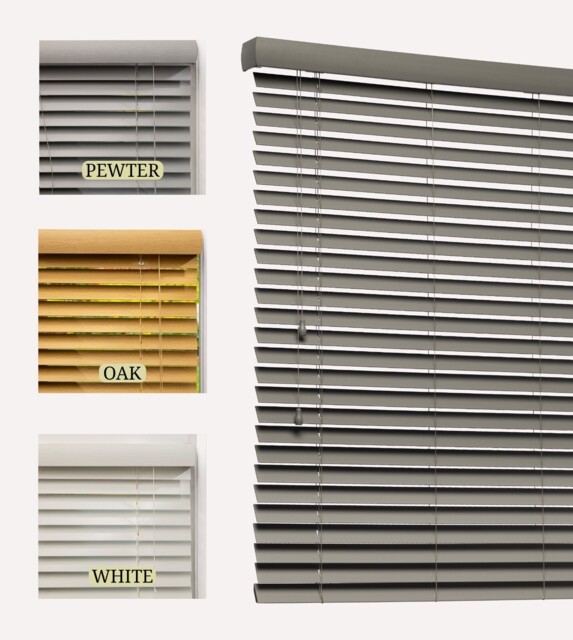Lister Cartwright 50mm Woodgrain Fauxwood Venetian Blinds Windows Easy Fit Child Safety (Pewter, 60 cm Width x 120 cm Drop)