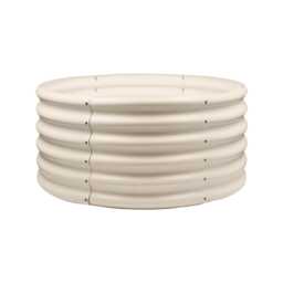 Harbour Housewares Raised Garden Bed - Ivory Round Bottomless Metal Raised Bed Galvanised Steel Planter Box 90 x 45cm