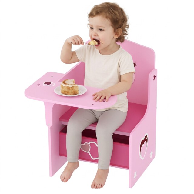 AIYAPLAY Kids Table and Chair Set, Toddler Desk Chair with Storage Bins Pink