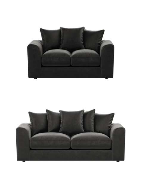 PLUSH VELVET BLACK 3+2 SEATER SOFA SET SUITE