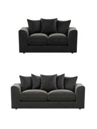 PLUSH VELVET BLACK 3+2 SEATER SOFA SET SUITE