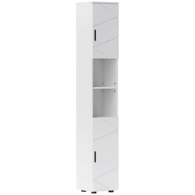 kleankin Tall Bathroom Storage Cabinet with Soft Close Mechanism, White White White