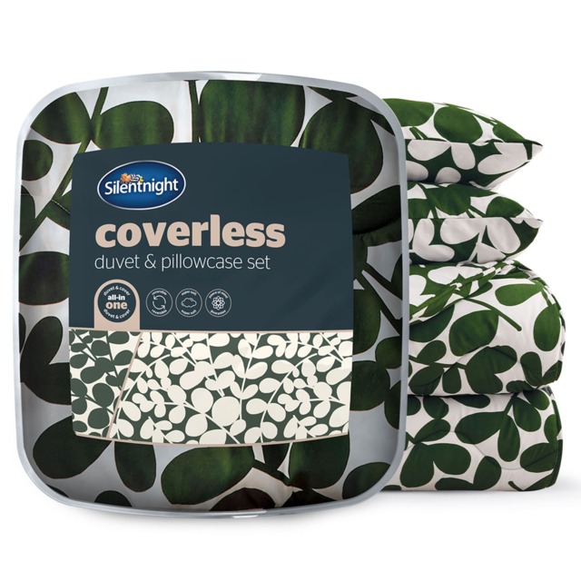 Silentnight Coverless Duvet 10.5 Tog and Pillowcase Set, Leaf Print Green Olive