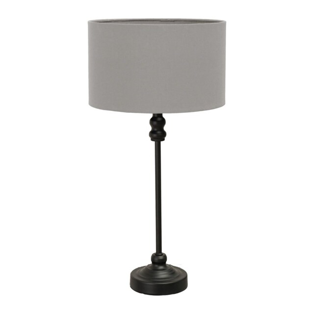 ValueLights Maggie Black Candlestick Table Lamp Grey Shade and Bulb