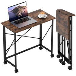 HOMCOM Folding Desk on Wheels, Writing Table for Home Office, Brown Brown