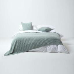 Homescapes Cotton Cable Knit Throw - Duck Egg Blue - 130 x 170 cm