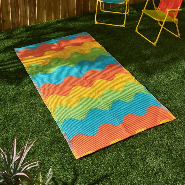OHS Waved Lines Reversible Outdoor Garden Rug Waterproof Area Mat