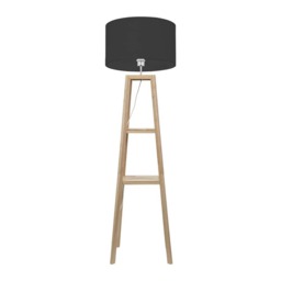 ValueLights Wakefield Two Storage Shelf Wooden Floor Lamp Black Shade Black