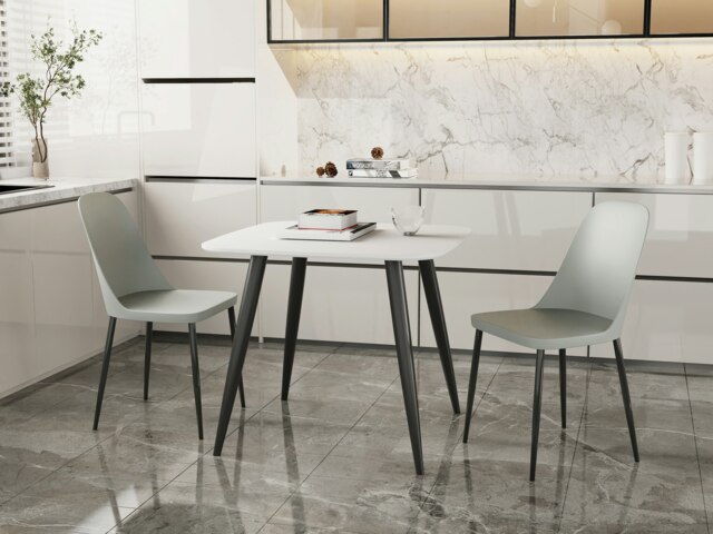 Aspen White 80cm Square Dining Table with 2 Modern Plastic Duo Design Chairs - Compact Dining Set Grey Grey 1