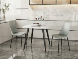 Aspen White 80cm Square Dining Table with 2 Modern Plastic Duo Design Chairs - Compact Dining Set Grey Grey 1