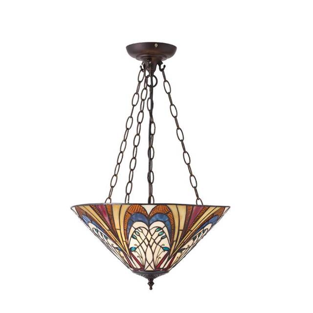 Hector 3 Light Medium Inverted Ceiling Pendant Bronze, Tiffany glass, E27