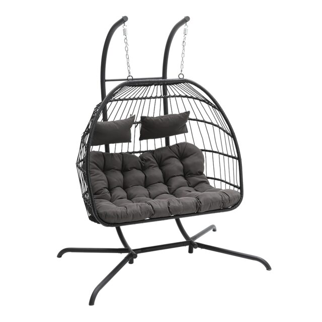 Living and Home Garden Sanctuary Outdoor Hanging 2-Seater Egg Chair Swing Chair with X-Stand