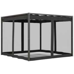 Outsunny 3 x 3 m Pergola with Retractable Roof Canopy and Netting Sidewalls, Aluminium Frame Garden Gazebo Outdoor Sun Shade Shelter for Grill, Patio, Deck, Dark Grey