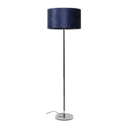 ValueLights Charlie Chrome Floor Lamp Navy Velvet Shade and Bulb