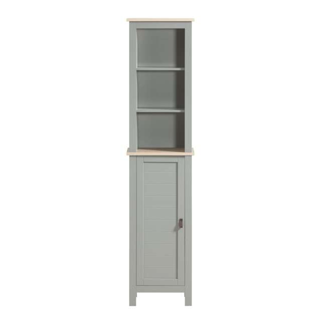 SoBuy Bathroom Tall Cabinet with 3 Open Compartments & 1 Door, Light Gray, 15.4x11.8x66.5 in, 21.1 kg - BZR68-HG
