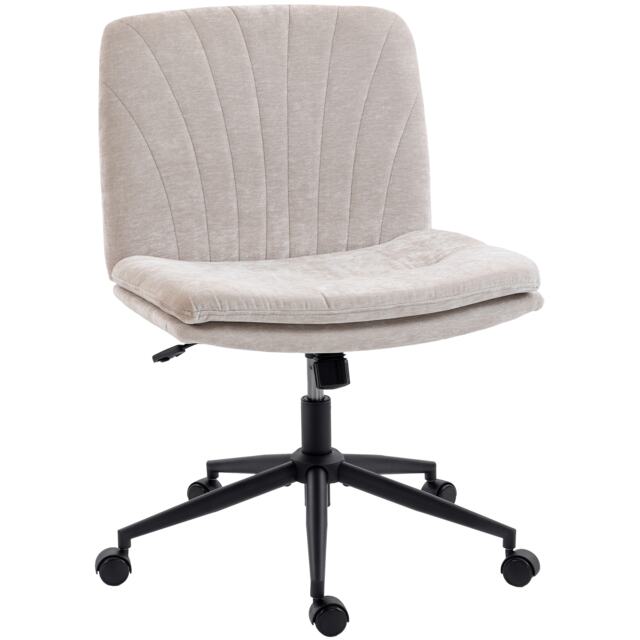 HOMCOM Criss Cross Chair with Wheels, Armless Wide Office Chair, Beige White Beige