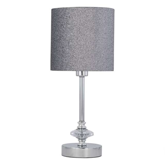 Chrome Jewelled Table Lamp with Silver Glitter Shade Chrome Grey Medium 1