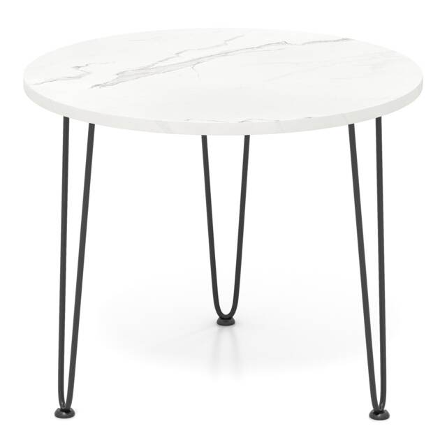 COSTWAY Round Table Small Faux Marble Accent Table White