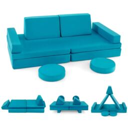 COSTWAY 8-Piece Kids Play Couch Sofa Convertible Foam Sofa-Green Green Chair