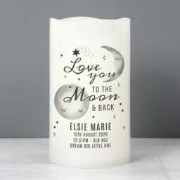 Personalised Baby To The Moon and Back LED Candle Cream