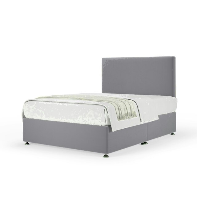 Silver Plush Velvet No Drawer Divan Base and Valencia Headboard King Size