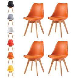 Set of 4 Dining Chairs with Solid Wooden Legs and Seat Cushion Pads in Orange - Eva by MCC
