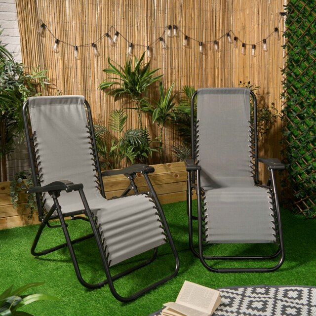 OHS 2 Pack Garden Reclining Zero Gravity Patio Sun Lounger Outdoor