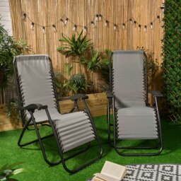 OHS 2 Pack Garden Reclining Zero Gravity Patio Sun Lounger Outdoor