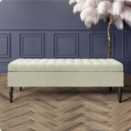 Safar 120cm Ottoman Storage Bench - Naples Shoe Bench - Cream Lined Upholstery Storage Footstool