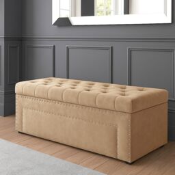 90cm Duke Ottoman Storage Box -Upholstered Blanket Box - Mink Plush Velvet Multifunctional Storage Box